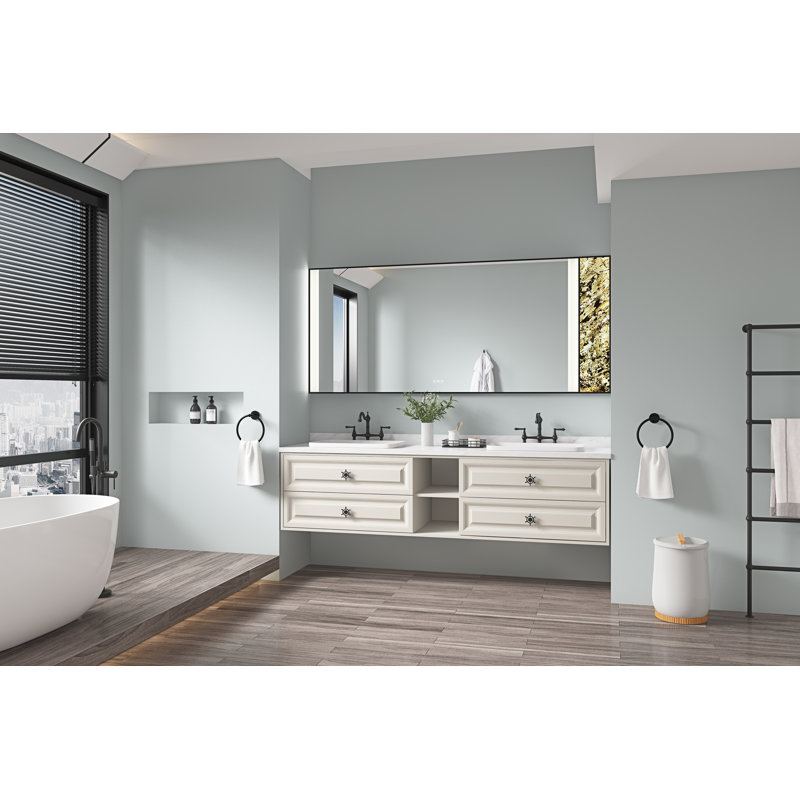 Miroir à DEL pour salle de bain, Noir mat, 96 po x 36 po