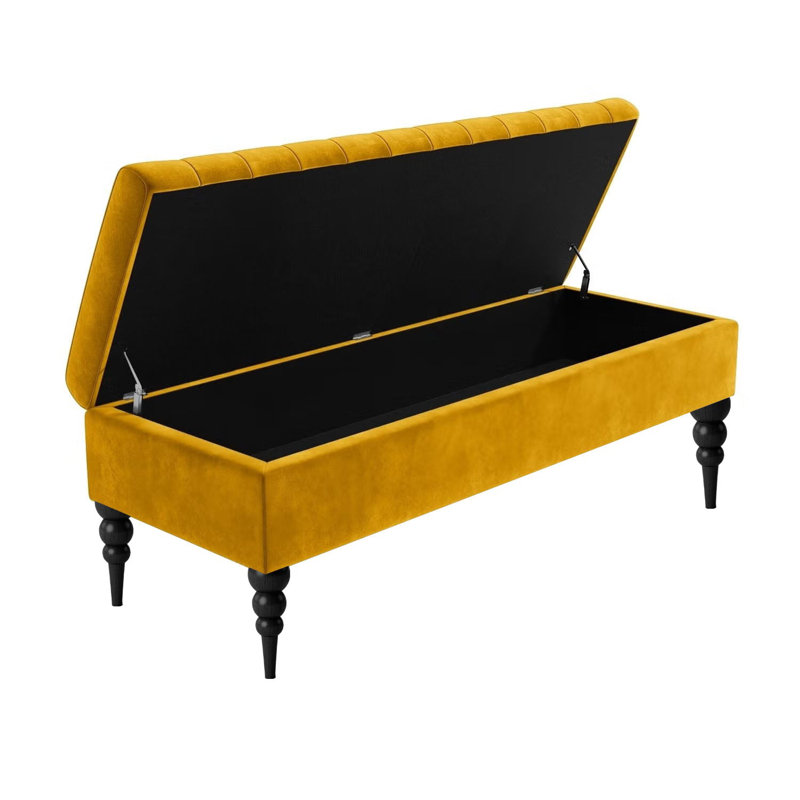 Sierra Striped Ottoman Storage Bench, Upholstered Plush Velvet Shoes Bench with Turned Wooden Legs, 40cm H x 137cm W x 40cm D