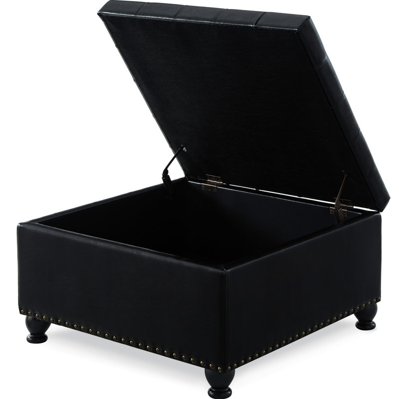 Carré avec capitonnage à boutons et base en bois Espace de rangement pratique