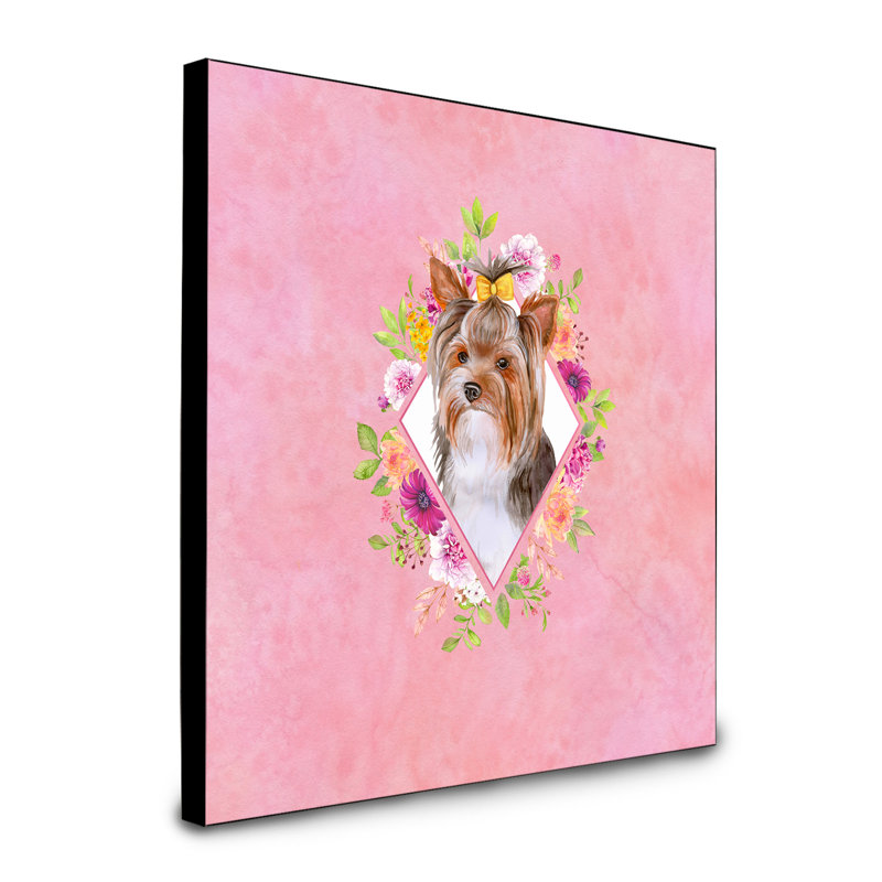 Panneau mural Dollman Flowers, Rose, Yorkshire Terrier gris