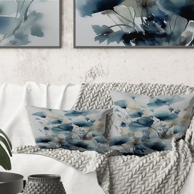 Coussin Blue Leaf Foliage And Flowers I - Leaves