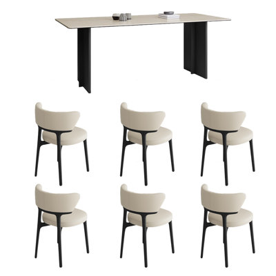 All-natural rock plate dining table and chair set