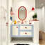 Meuble-lavabo de salle de bain en bois d'hévéa Dopamine Decor, bloc de couleurs bleu et blanc, avec miroir intelligent-1456315338
