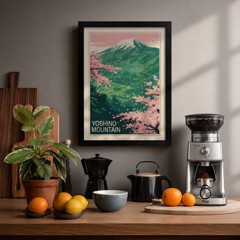 Yoshino Mountain In Spring Japandi - Print, A1 - 84.1 x 59.4 cm, Black