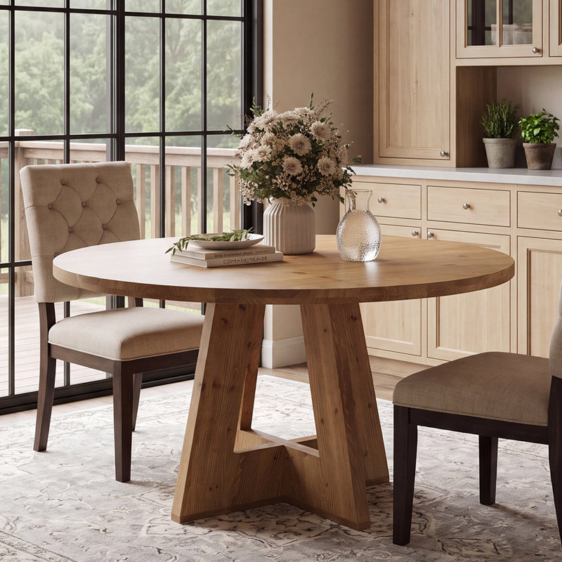 47" Round Solid Wood Dining Kitchen Table for 4-6, Light Brown