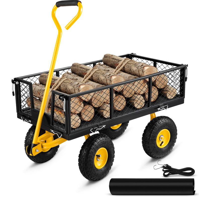 Mesh Steel Wagon Cart with Removable Sides, 32" H x 20" W x 37.8" D