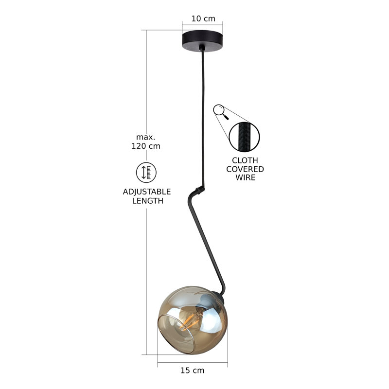 Blerton - Light Matte Black Unique/Statement Pendant, 1, Gold/Orange