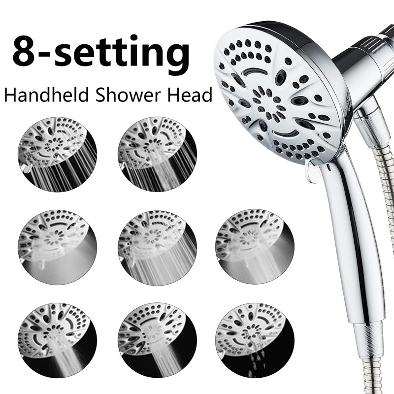 8-Setting Handheld Shower Head, 5 Inch Face, Magnetic Docking System, 72 Inch Stainless Steel Hose, Chrome