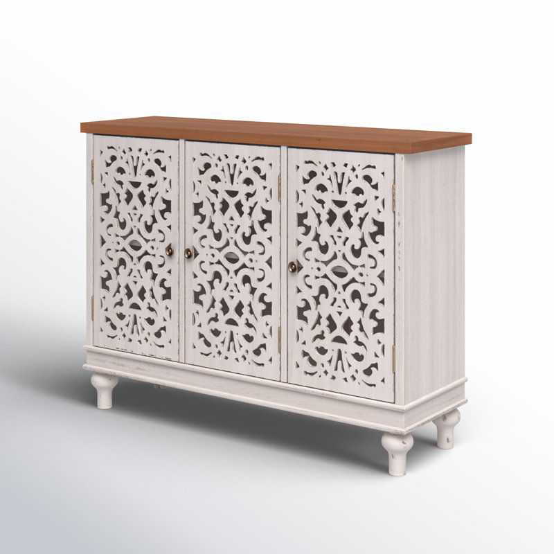 Commode décorative en bois manufacturé 3 portes H 31,5 "x l 41,73" Exum, Blanc