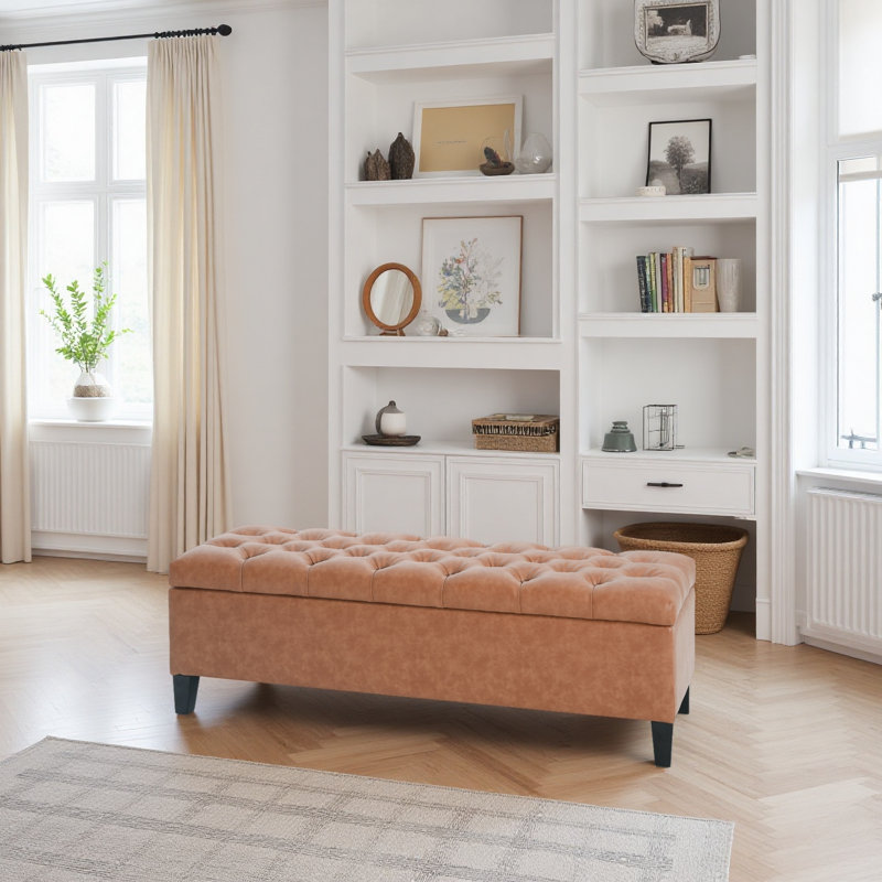 Upholstered Button Tufted Storage Ottoman