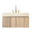 Meuble-lavabo flottant de 36 po et lavabo en céramique, comptoir en pierre frittée, armoire en contreplaqué avec porte de tiroir, 3 trous de robinet pré-percés, assemblage, preuve, chêne blanc, rangement à glissières à fermeture en douceur,-530571937