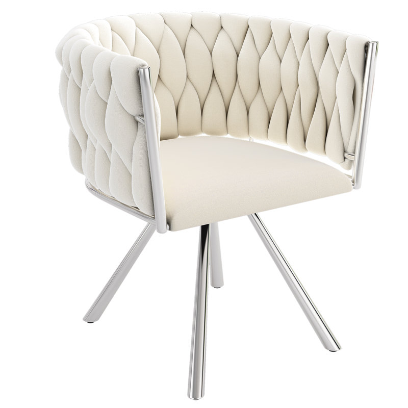 Authneil Velvet Metal Armchair, Silver, 2, Beige