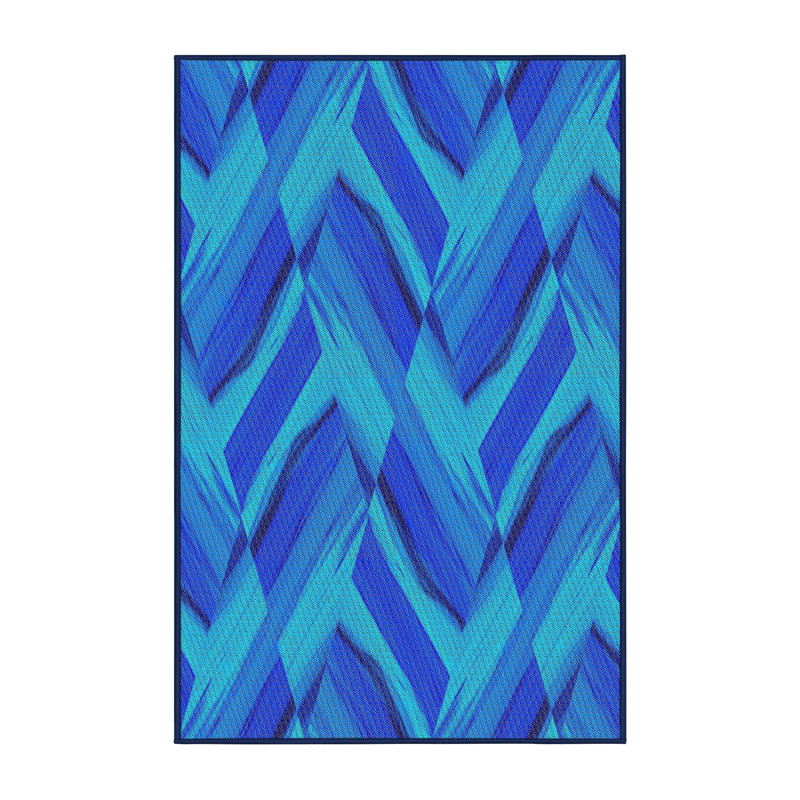 Tapis décoratif bleu royal géométrique, Rectangle 5 pi x 8 pi