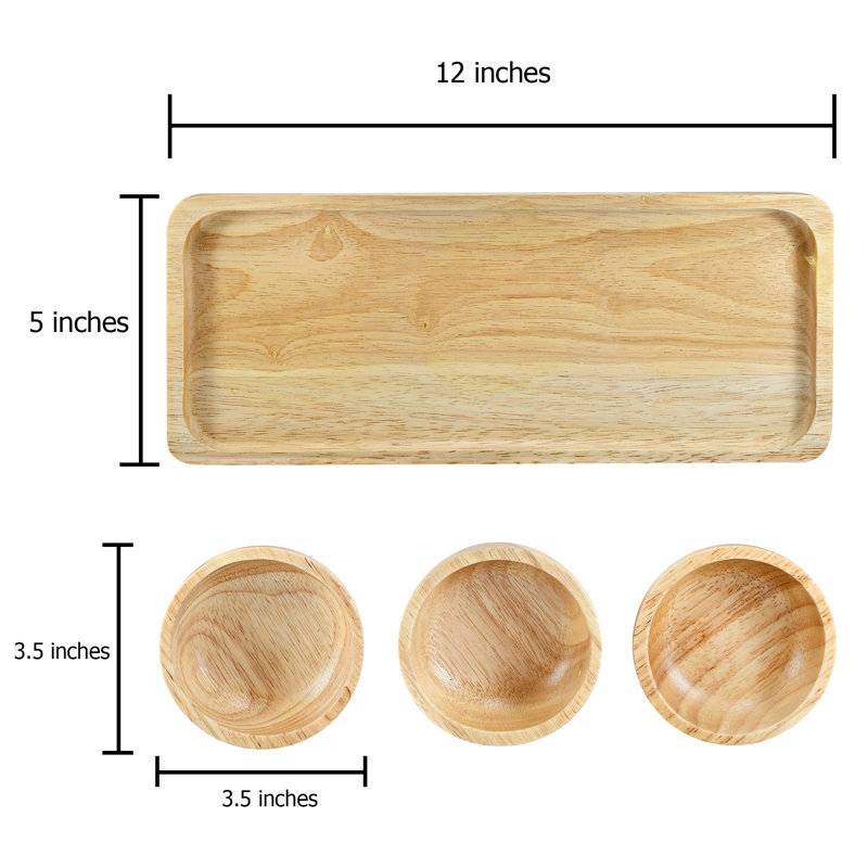 Ensemble de 3 assiettes en bois d'hévéa brun