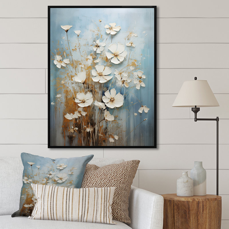 Scérène de fleurs sauvages en fleurs sur toile, H 44 po x l 34 po x P 1,5 po, Cadre flottant noir