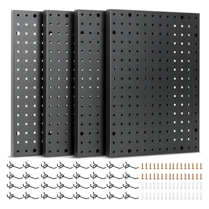 Heavy Duty 4-Panel Pegboard Wall Organizer & 32 Peg Hooks