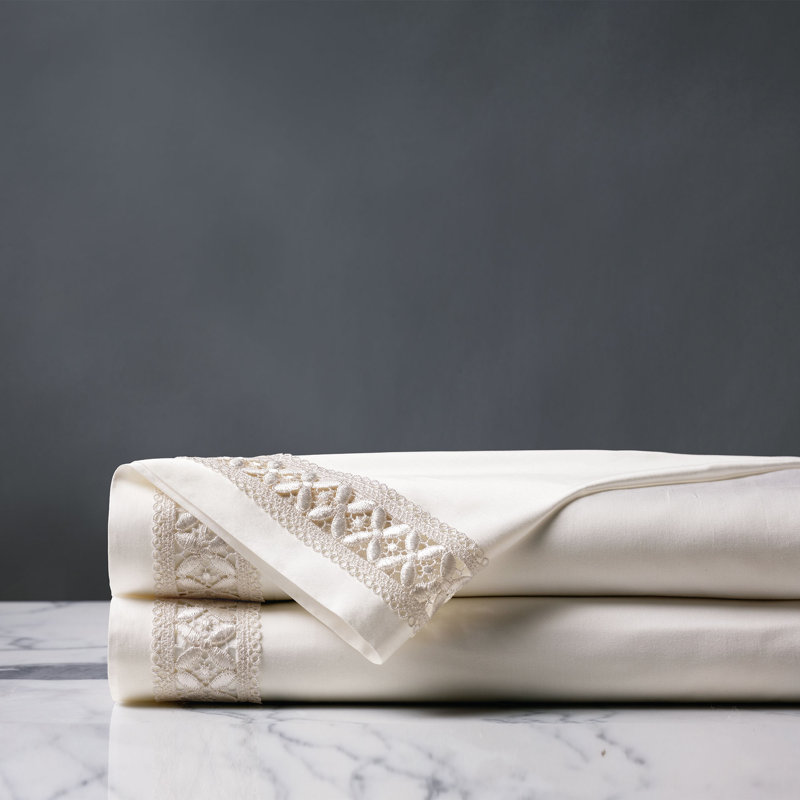 Juliet Flat Sheet, King Flat Sheet, Ivory/Ivory