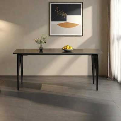 High-end pure black rock slab dining table