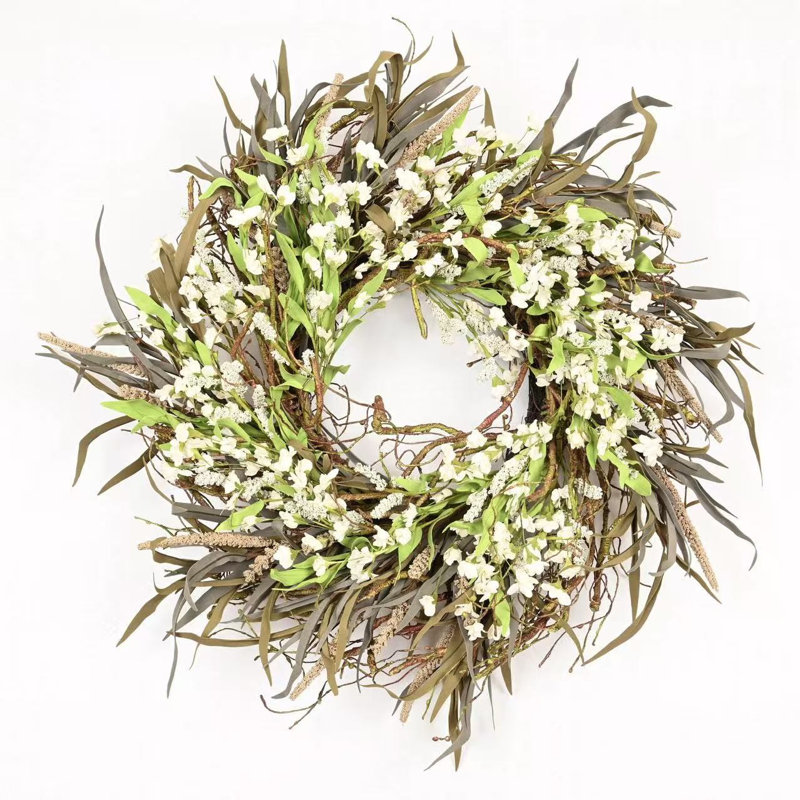 Couronne florale 26 po pour la porte de l'Action de grâce, Blanc