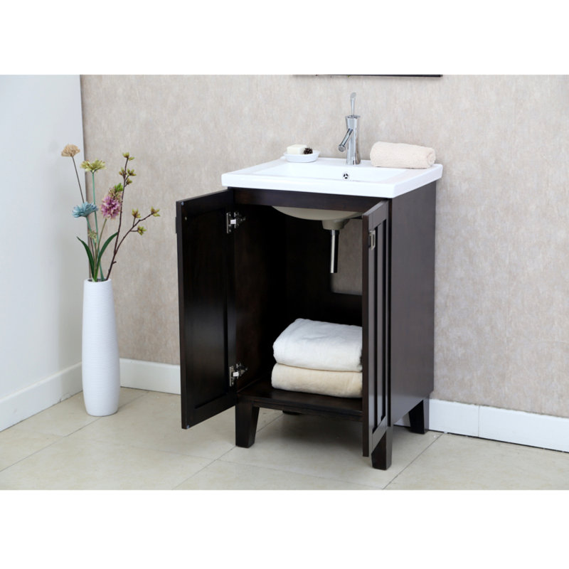 24'' Dark Brown Wood Single Bathroom Vanity with Ceramic Top