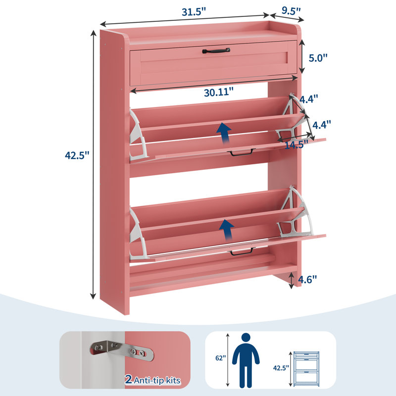 Shoe Cabinet with 2 Flip Drawers, Hidden Storage Organizer with High-Gloss Finish for Entryway & Hallway, 31.5'' Wide Freestanding Shoe Rack