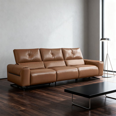 Brown Minimalist multifunctional genuine-leather sofa