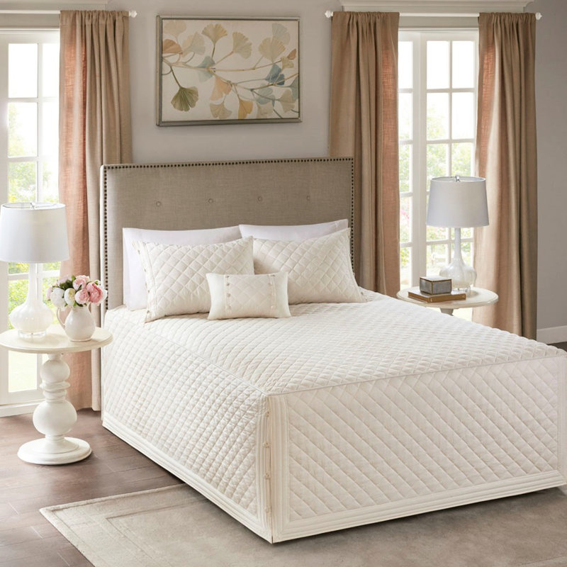 Ensemble de couvre-lit 4 pièces en coton, très grand, kaki avec motif réversible et intérieur 4 pour taies décoratives de 24 pouces