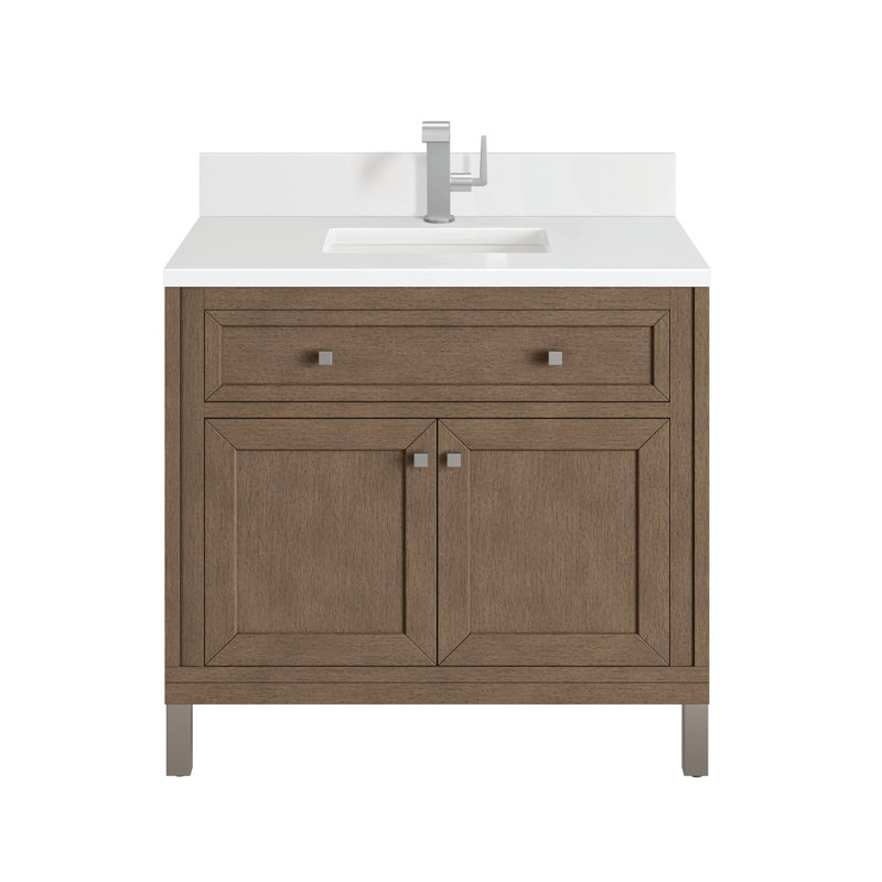 Chicago 36' W Single Vanity, Smokey Celadon, White Zeus Quartz, 8" Widespread