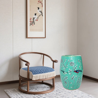 Tabouret en céramique fleur et oiseau