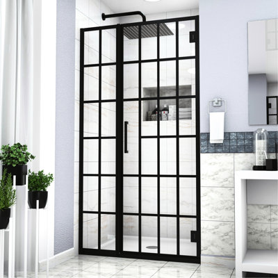 40"X72" Pivot Shower Door With Matte Black Finish And Glass, Bathroom Beauty 40" W X 72" H Enchanting Detail