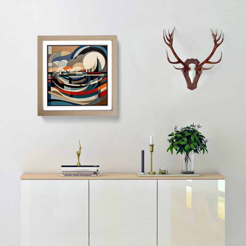 Seascape Constructivism No.2 - Single Picture Frame Print on Wood, Oak