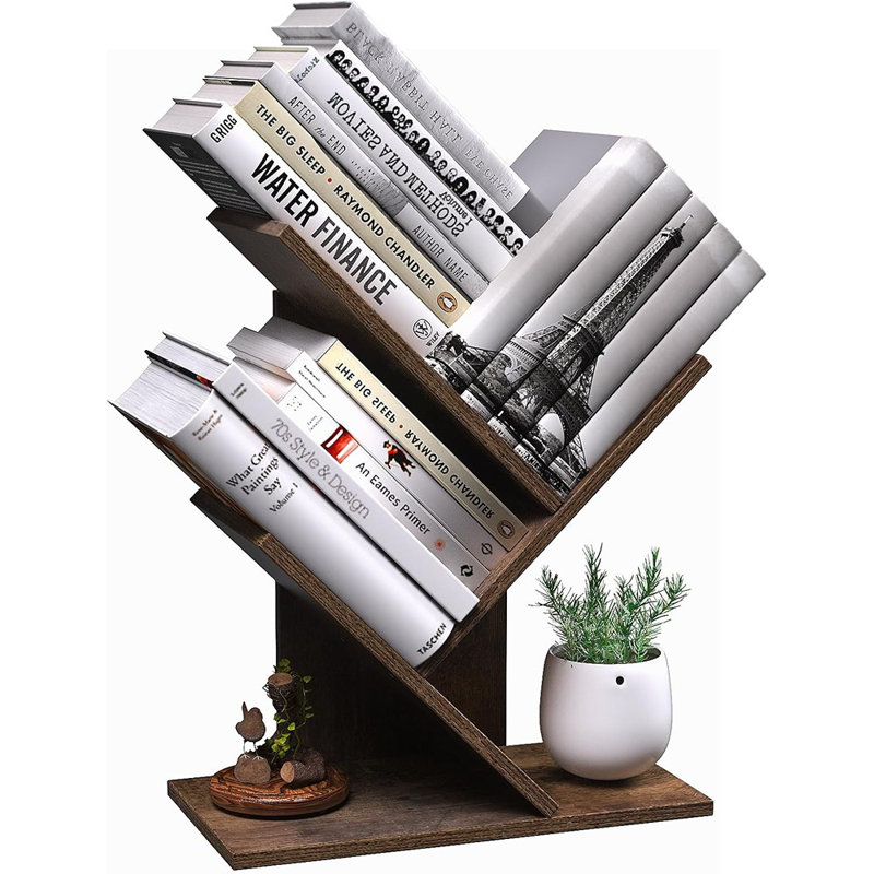 Bibliothèque d'arbre, étagère de rangement pour livres, (3 tablettes) H 4 po x l 16 po x P 7 po, Brun