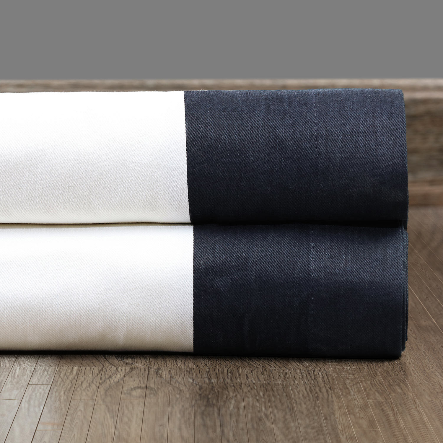 Limone Printed Cotton Curtain Panel, Warm Off-White/Dark Navy, 50" x 84"