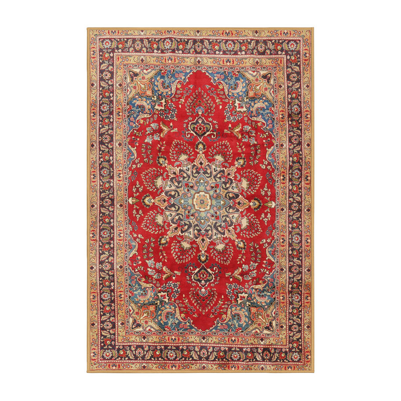 Rouge/brun/Tapis décoratif bleu oriental Tommy-Lee, Rectangle 7 pi x 9 pi