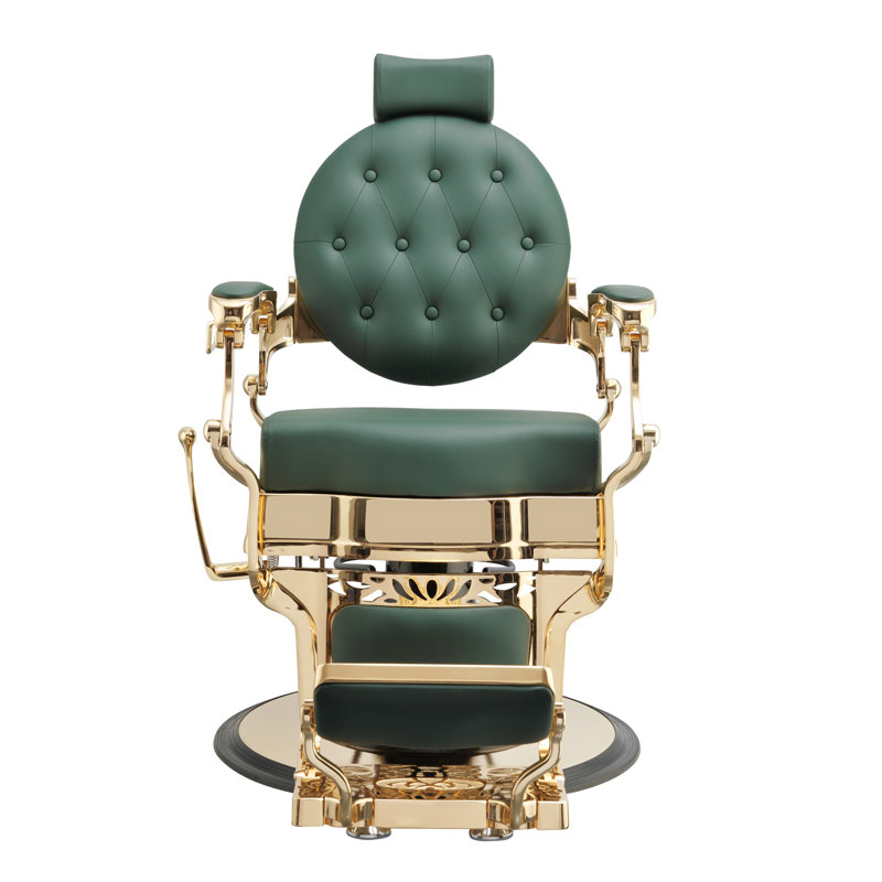 Fauteuil de coiffeur inclinable en similicuir Truman, Similicuir vert, Or