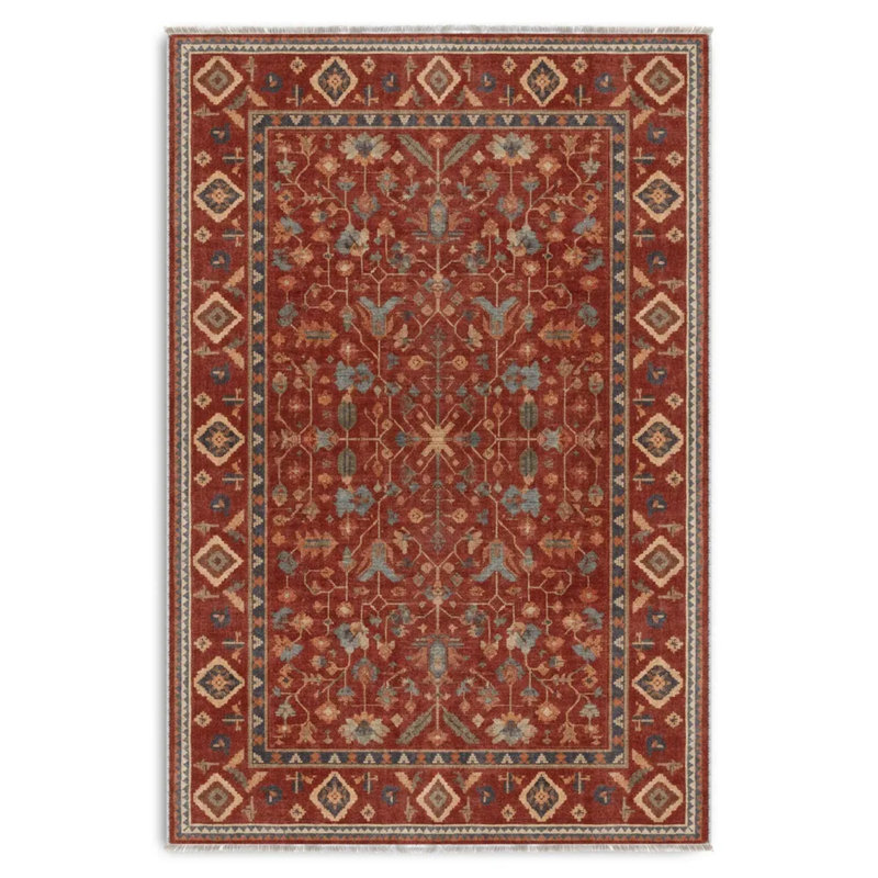 Tapis de couloir antidérapant en chenille Kilat, Rouge, Rectangle 6'7" x 5'3"