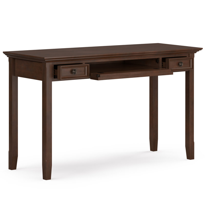 Amherst 54"W Solid Wood Transitional Writing Desk with 2 Drawers and Flip-Down Keyboard Tray, Brown