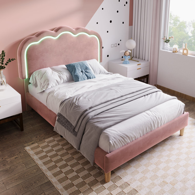 Upholstered Bed 3ft single bed With Led, Pink