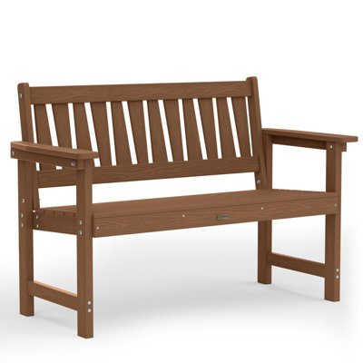 Banc d'extérieur pour 2 personnes en plastique HiPS, imperméable et facile à nettoyer pour l'intérieur, le porche, le parc, l'extérieur, le teck