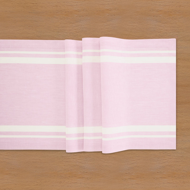 French Stripe - 100% Pure Linen Table Runner, 72" x 14", White/Dusty Pink