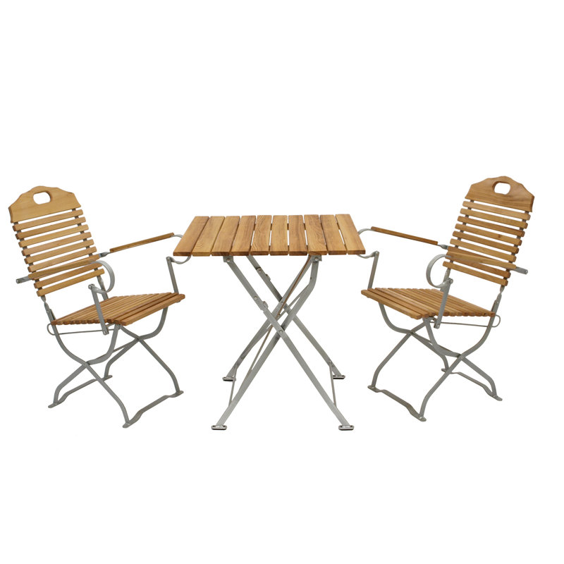 West Orange 2 - Person Teak Solid Wood Patio Dining Set Square Table, Silver