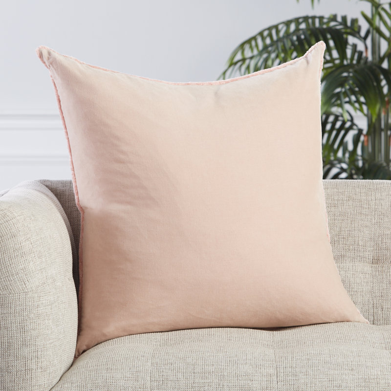 Kam Fringed Cotton Reversible Throw Pillow, Down, Light Pink