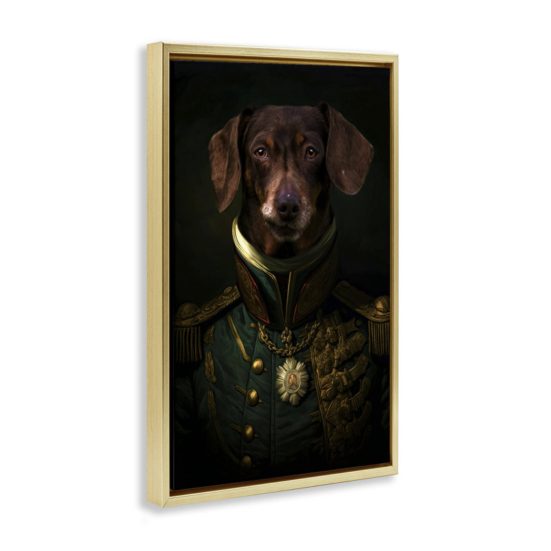 Cadre flottant Dapper Dachshund Portrait, design par Kelley Parker, H 25 po x l 17 po, Cadre flottant métallique doré