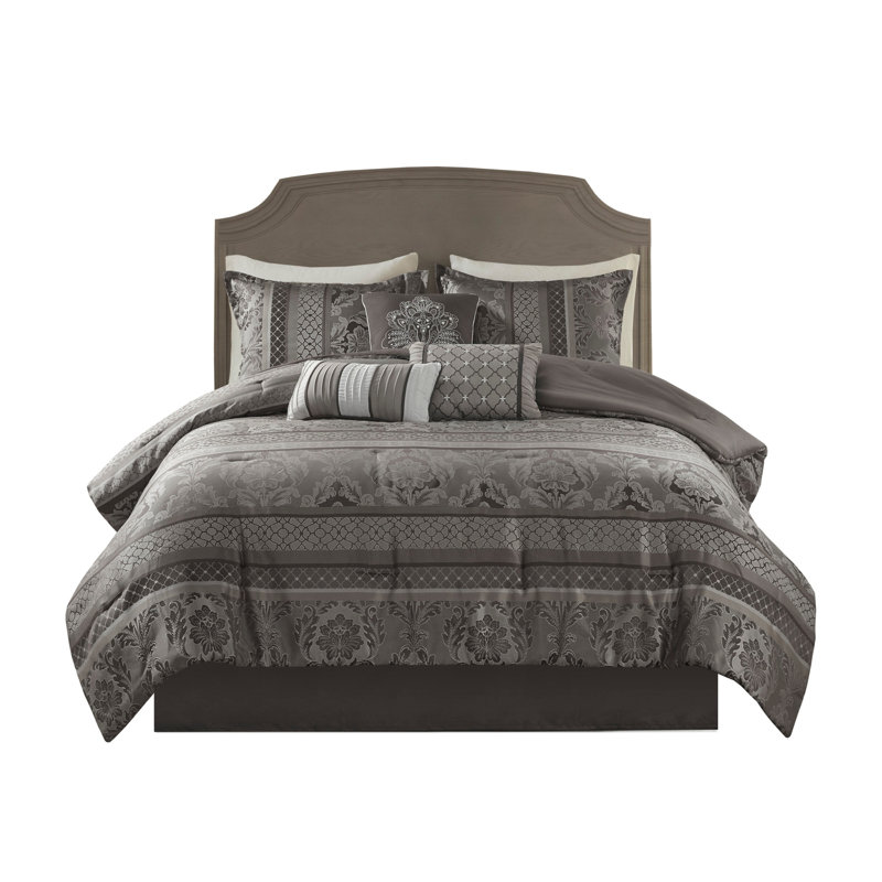 7 Piece Jacquard Comforter Set Grey