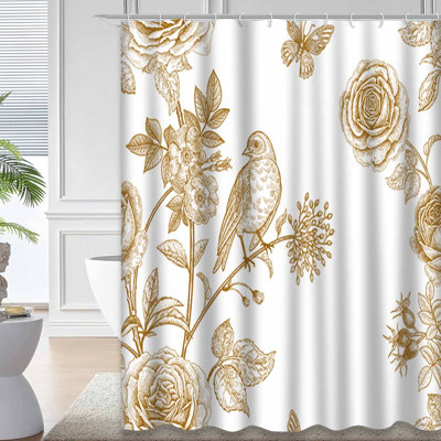 Rideau de douche imperméable à motif floral avec 12 crochets