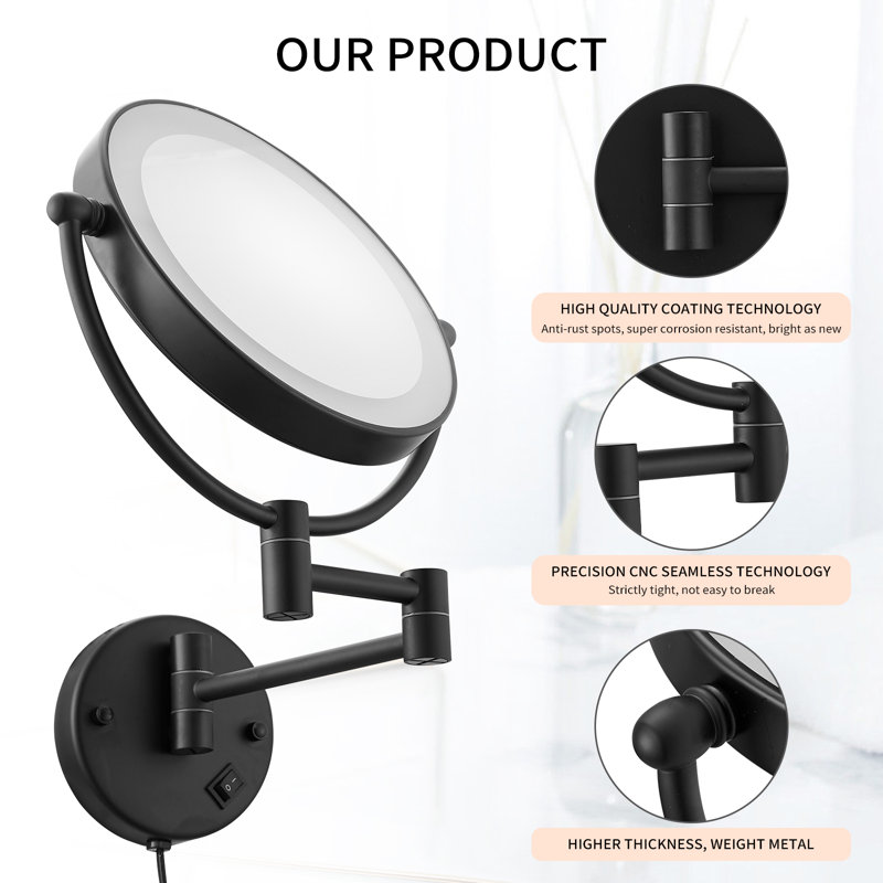 Metal Round Wall Mirror, Black