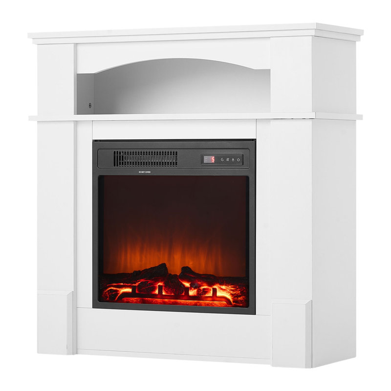 Foyer électrique autoportant 33 po blanc avec manteau de cheminée, chauffage infrarouge 1500 W avec effet de flamme 3D réaliste, télécommande et minuterie