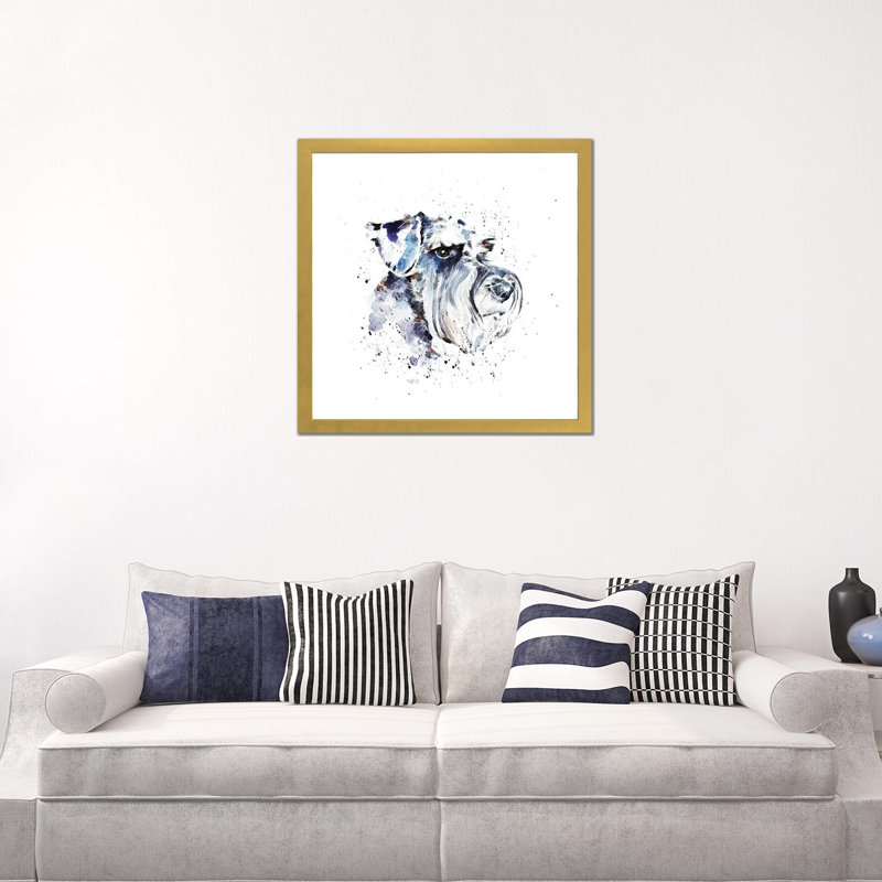 Schnauzer II par EdsWatercolours - impression, H 24 po x l 24 po x p 1 po, Papier encadré doré, Blanc