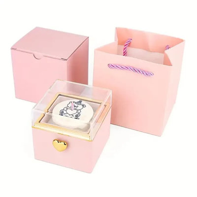 «Boîte à bijoux rotative avec gâteau d'ours - Proposition de cadeau surprise avec bougie parfumée»