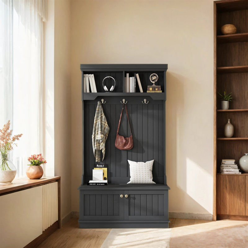Entrance Hall Shoe Bench And Coat Rack, Black